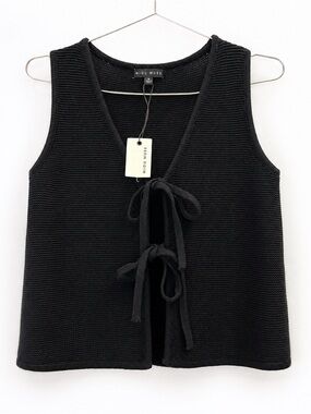 MIOU MUSE Black Knit Tie-Front Tank